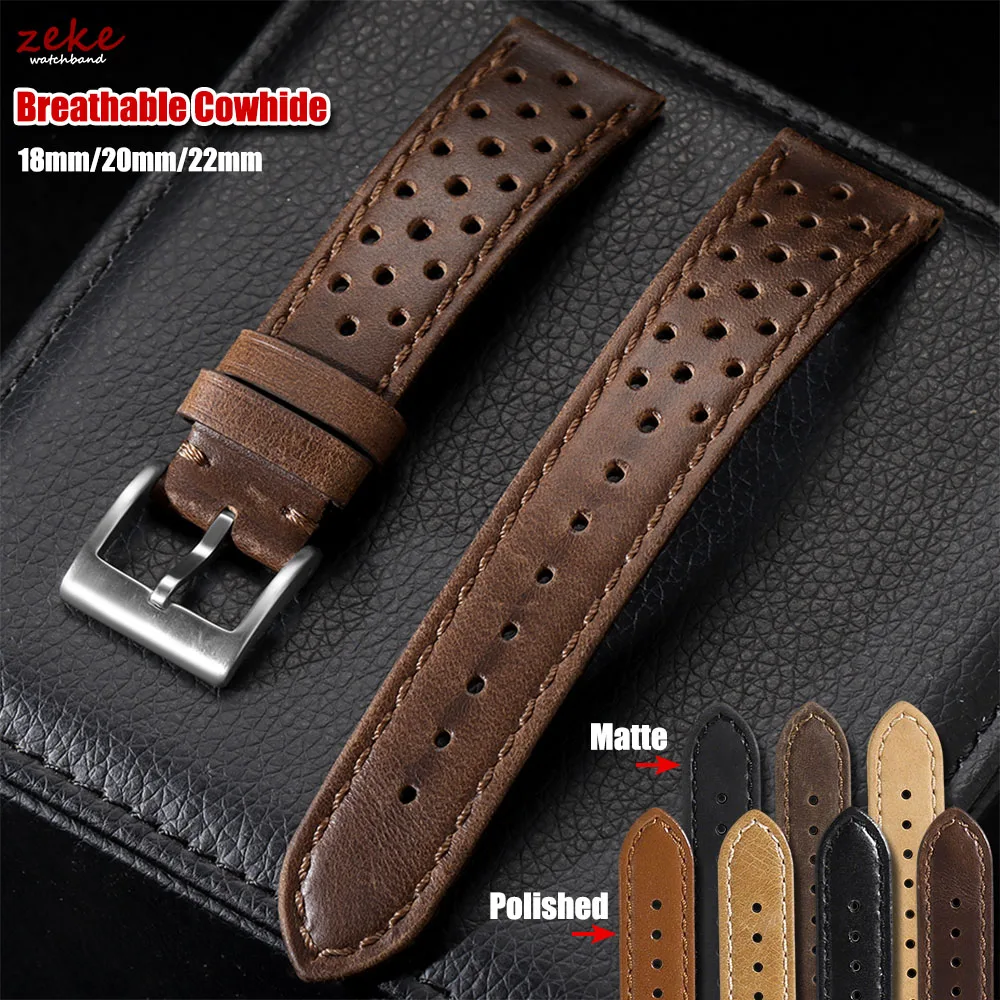Correa de piel de becerro vintage de 18mm, 20mm, 22mm, correas de reloj universales de piel de vaca, pulsera transpirable marrón para hombres y mujeres, correa de reloj deportivo