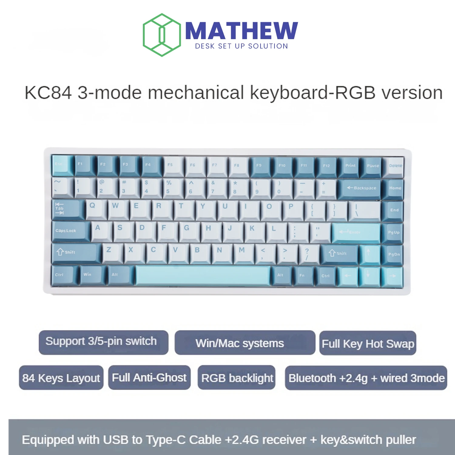 Механическая клавиатура MATHEW TECH MK67 Pro, линейный переключатель, горячая замена, RGB, Bluetooth, три режима, 2,4 ГГц/проводной, 65% с ручкой