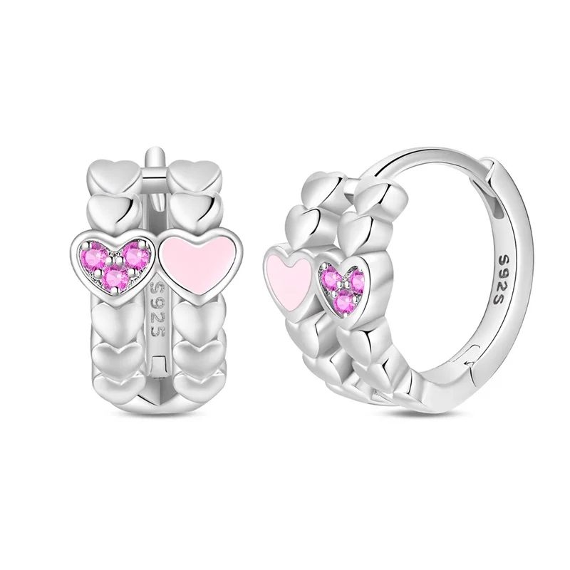 925 Sterling Silber Doppelkreis-Herz-Ohrringe Funkelnde CZ Zirkon-Ohrringe Damen Feiner Schmuck Geschenke zum Geburtstag und Jahrestag