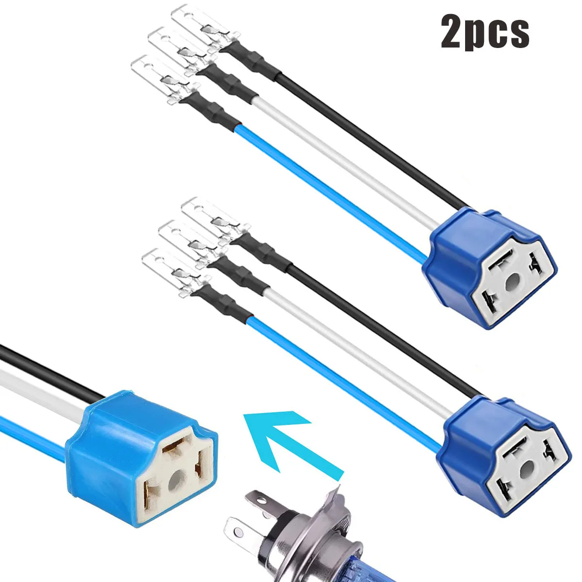 2 PCS H4 HB2 9003 Wiring Harness Headlight Socket, Ceramic Headlight Connector for Car Fog Light Retrofit 16AWG