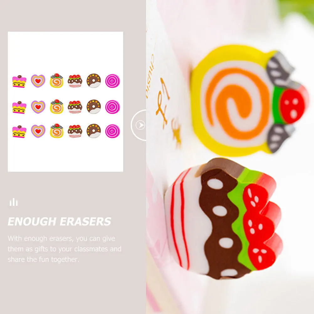 

18Pcs Cartoon Cake Erasers Adorable Mini Donut Shape Washable School Stationery for Children Portable Learning Accessories Kids