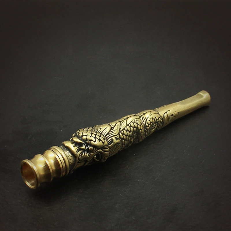 Antique Vintage Cigarette Filter Holder Chinese Carved Dragon Metal Reusable Herb Tube Smoking Pipe