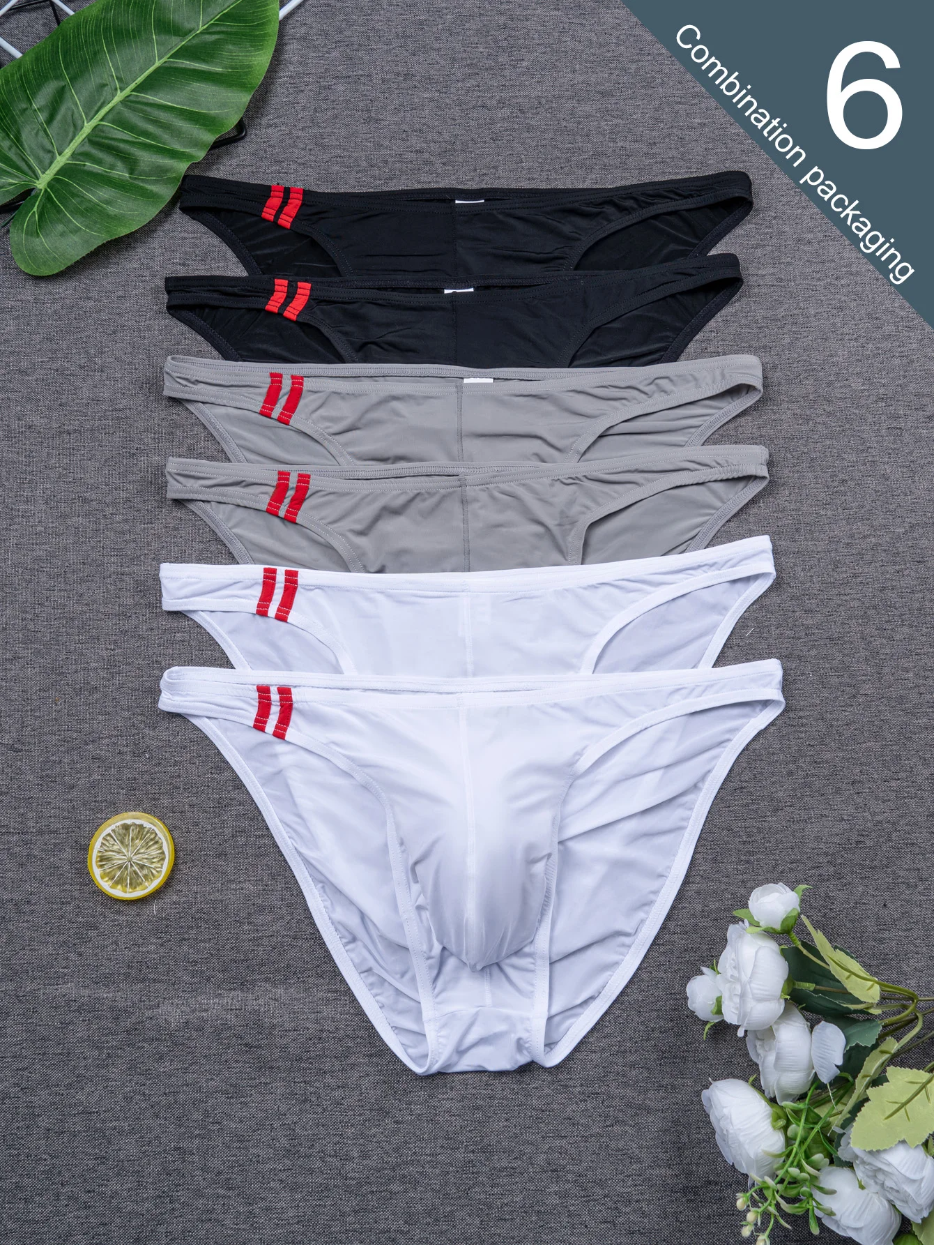 6-Pack Men's Multi-Color High-Elastic Breathable Comfortable Briefs, Men's Multi-Color Quick-Dry Briefs, Men's U-Shaped Close-Fitting Briefs, Men's Summer Casual Soft Briefs