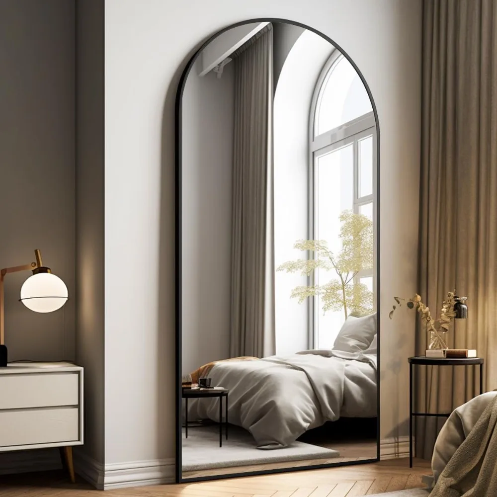 Oversized Full-Body Mirror, 76" x 34" Arched Full-Length , Black Metal Frame, Floor for Bedroom, Living/Dressing