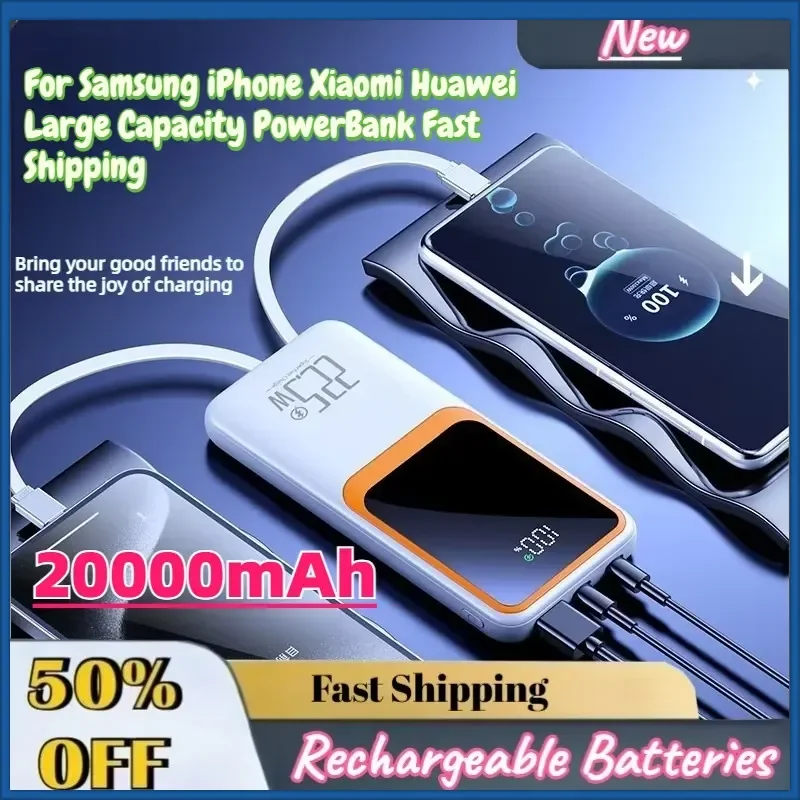 In Stock 20000mAh PD 22.5W Fast Charging Power Bank For Samsung iPhone Xiaomi Huawei Large Capacity PowerBank Fast Shipping
