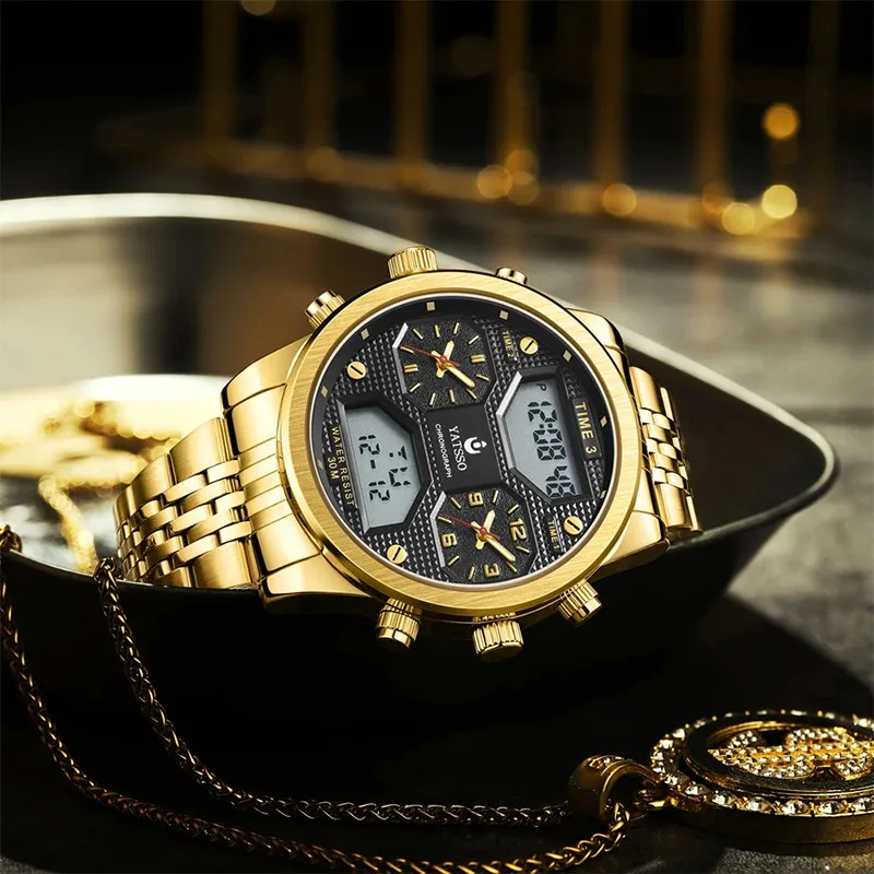 YATSSO Fashion Luxury Watches For Men Chronograph 3ATM Waterproof Sports Watches Stainless Steel Bracelet Quartz Wrist Watch