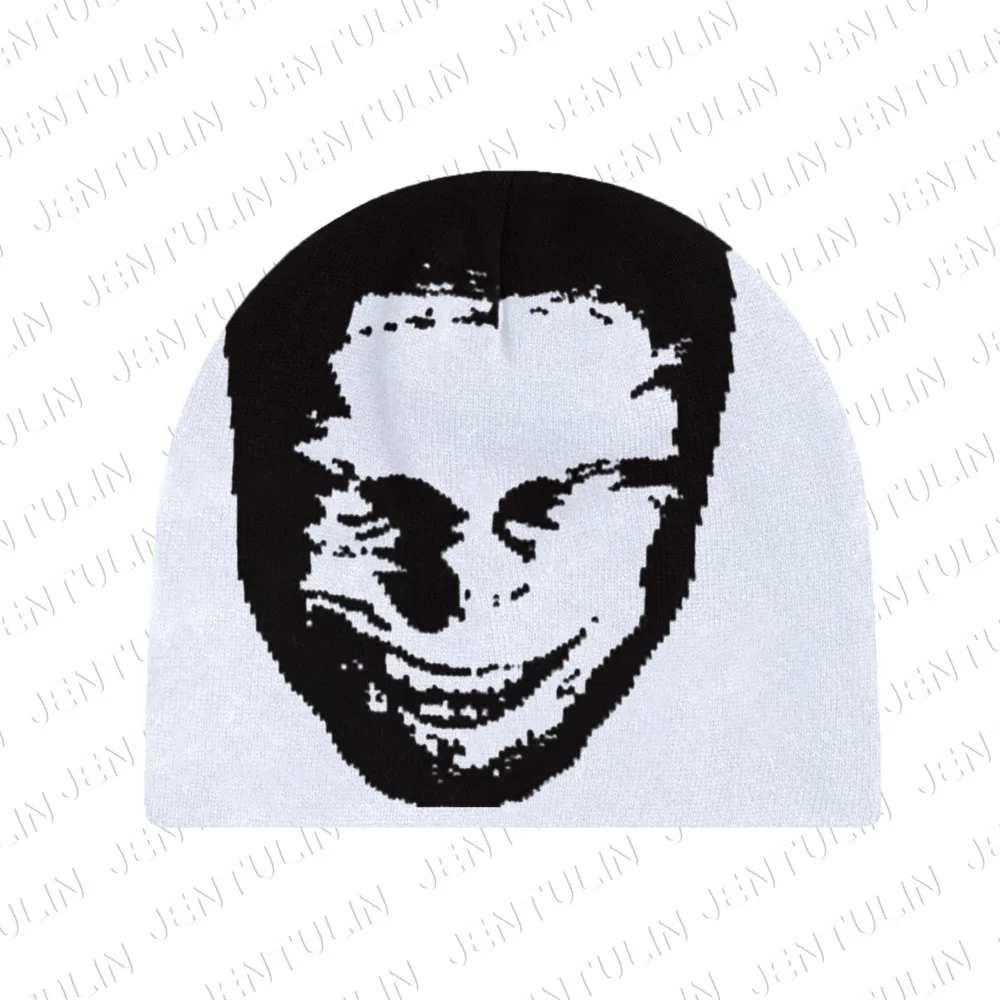 Y2k Women Hat Knitting Beanies Aphex Twin Face Caps Men Y2k Streetwear Winter Fashion Kpop Vintage Goth Warm Hip Hop Rock Unisex