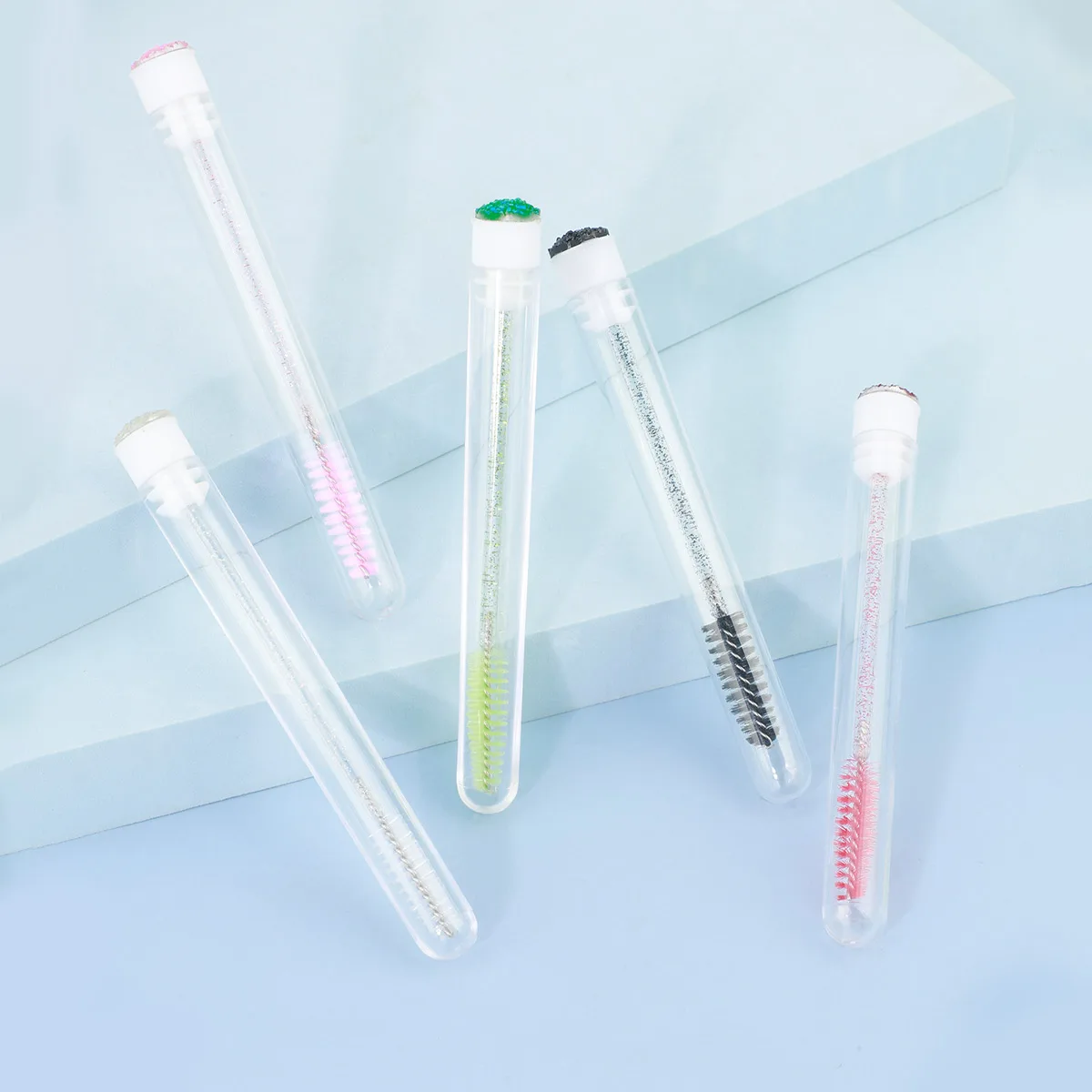 10 stücke Wimpern bürste mit staub dichtem Schlauch behälter wieder verwendbarer Kristall-Einweg-Wimpern-Mascara-Zauberstab-Make-up-Applikator für Wimpern