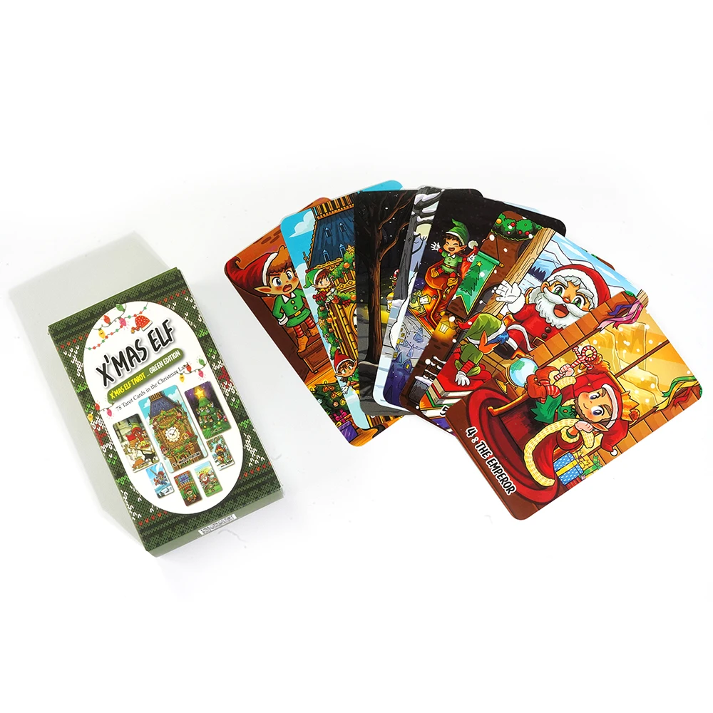 X\'mas Elf Tarot Green Edition 78 piece deck of traditional tarot with Keywords Witchy Beginner Tarot Learning Tarot