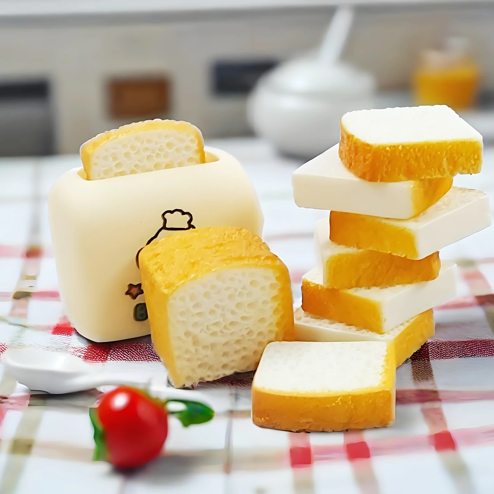 3 pcs Miniature Simulation Bread Machine Toast Set, Dollhouse Kitchen Scene Accessory, Food Play Model Display Item