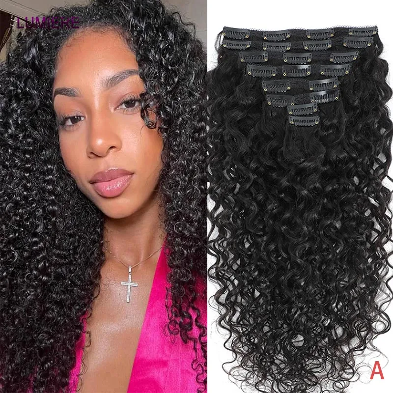 الأفرو غريب المياه العميقة مجعد موجة 4C 4B مشبك شعر في وصلات الشعر شعر الإنسان كامل رئيس مجموعات الأفرو غريب مجعد كليب Ins حزم