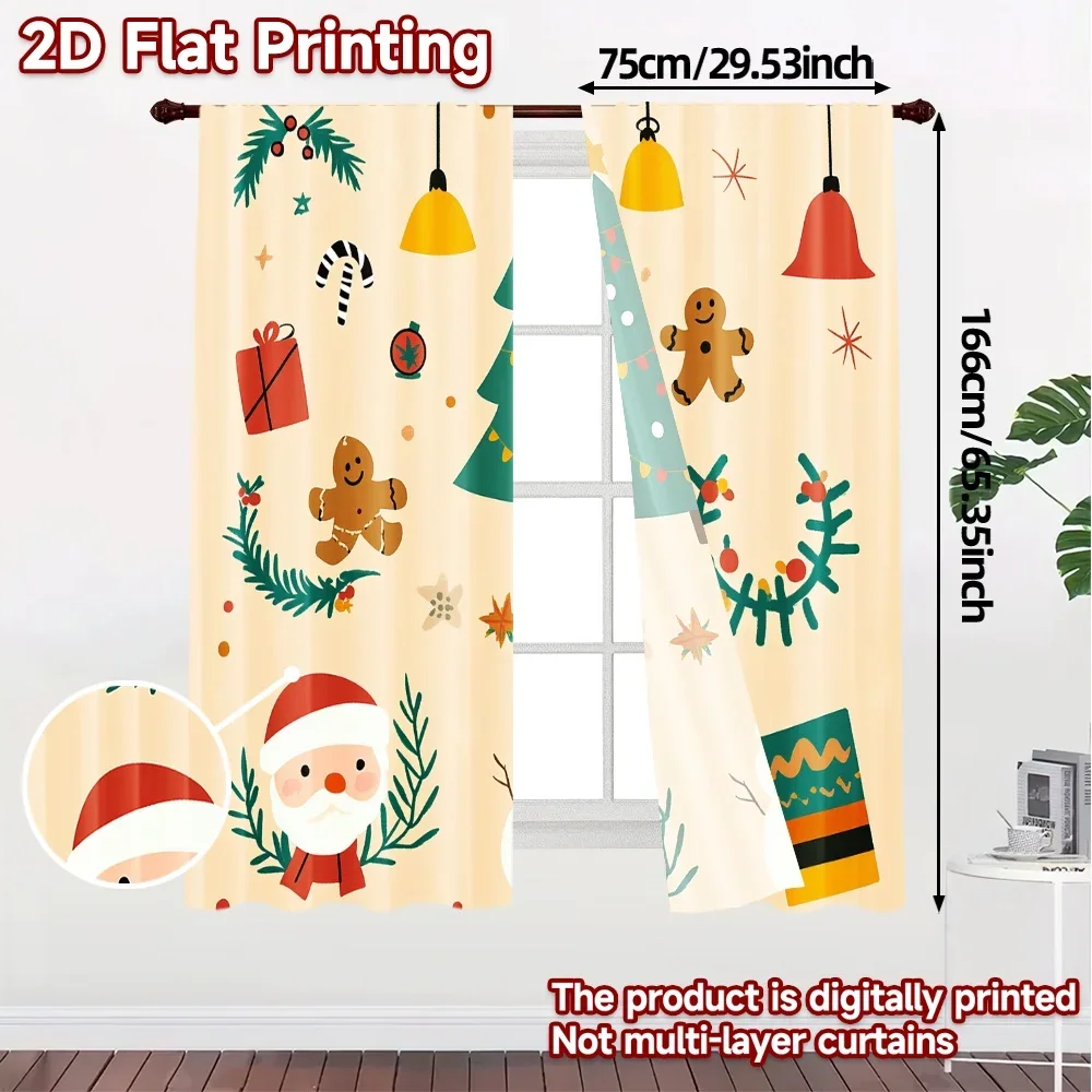 2pcs,Curtains Christmas Tree Snowman Santa Claus (2) Light Filtering Chic Curtains Prints Light Filtering Curtains Decorations