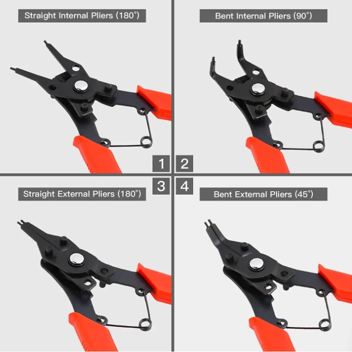 4 IN 1 Snap Ring Pliers Set 6 Inch 4 in 1 Multi-Angle Retaining Ring Pliers Set Internal External Circlip Pliers