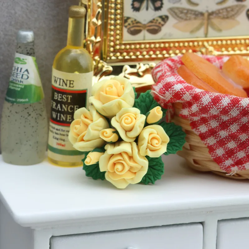 1:12 Dollhouse Miniature Bouquet Flowers, Artificial Plant Picks for DIY Micro Scene, Wedding Decor Photography Prop