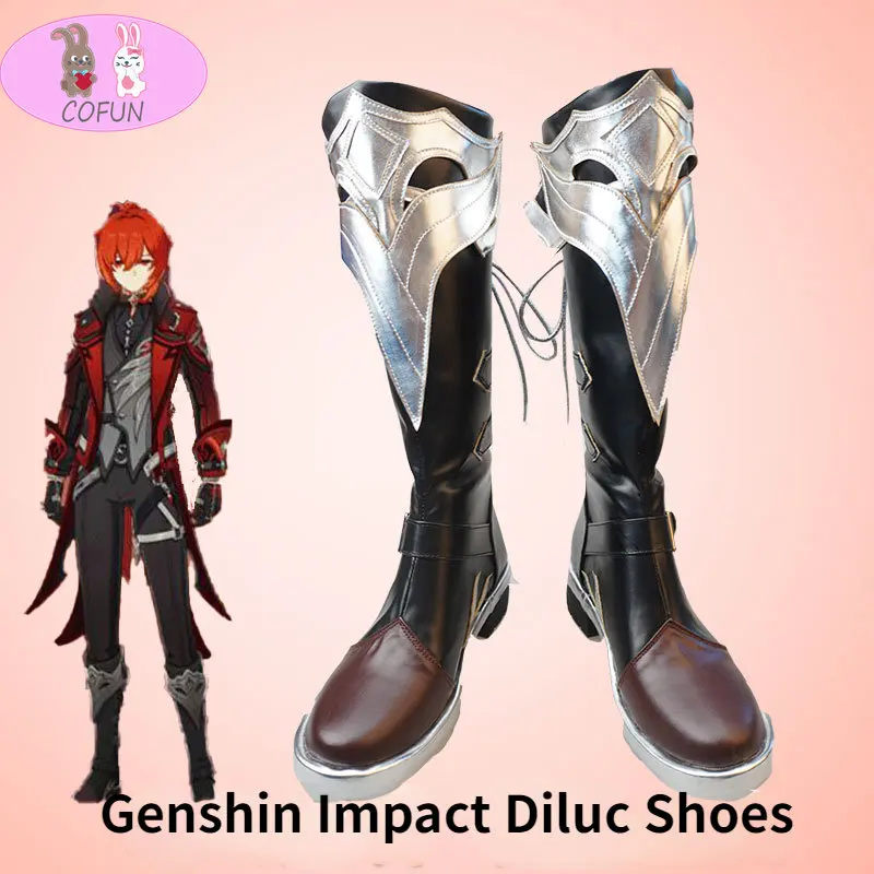 

COFUN Hot Game Genshin Impact Diluc Shoes Dark Red New Skin The Whole Night Cosplay Leather Boots Unisex Role Play Halloween