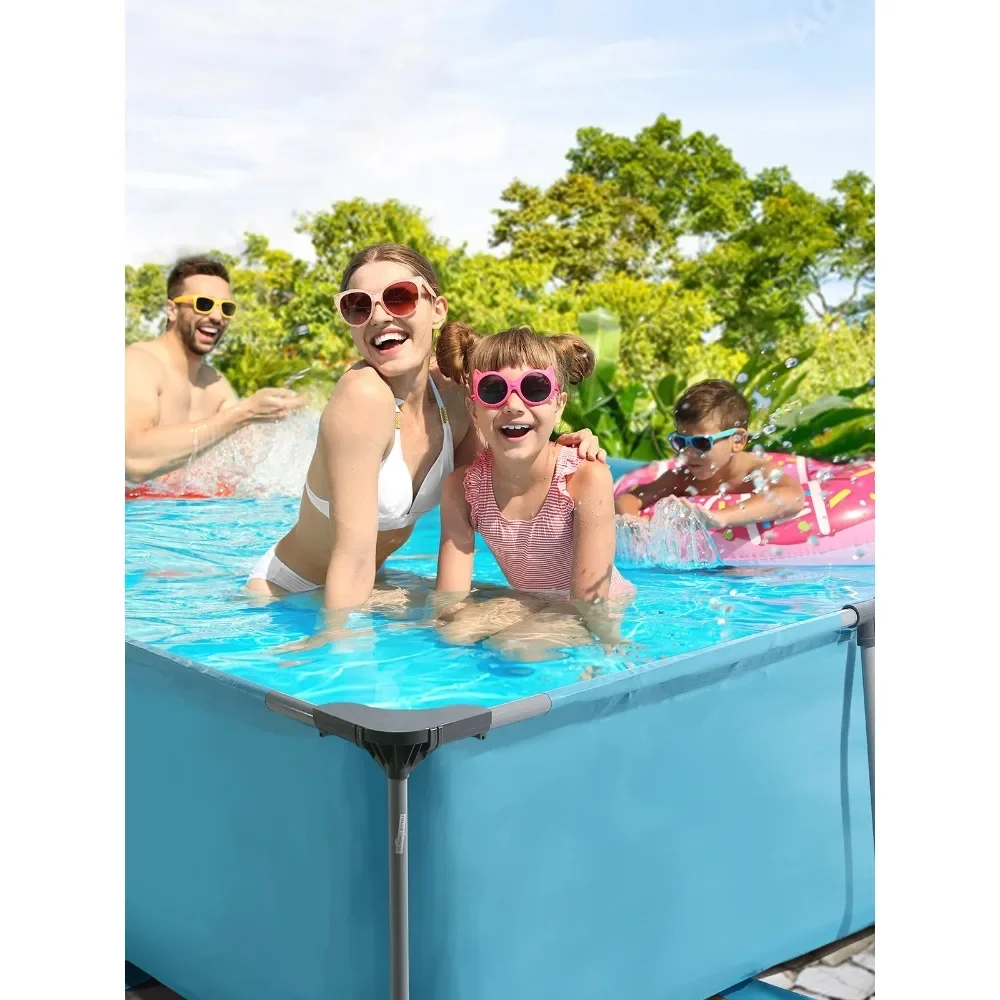 Modern 15FT Rectangular Frame Swimming Pool Metal Outdoor Backyard Above Ground Pool Family Adults Splash