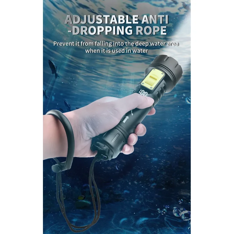 6.4/7.2 inch XHP70 Diving Flashlight IPX8 Waterproof Digital Charging Case Dual-Use Underwater Land High-Intensity Flashlight