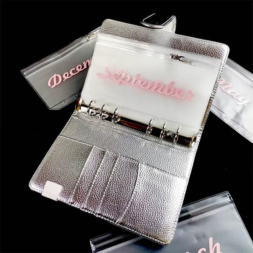 6-Hole Binder Monthly Budget Binder Zipper Bag PVC Cash Budget Envelopes Pockets Monthly Planner Pouch Money Organizer