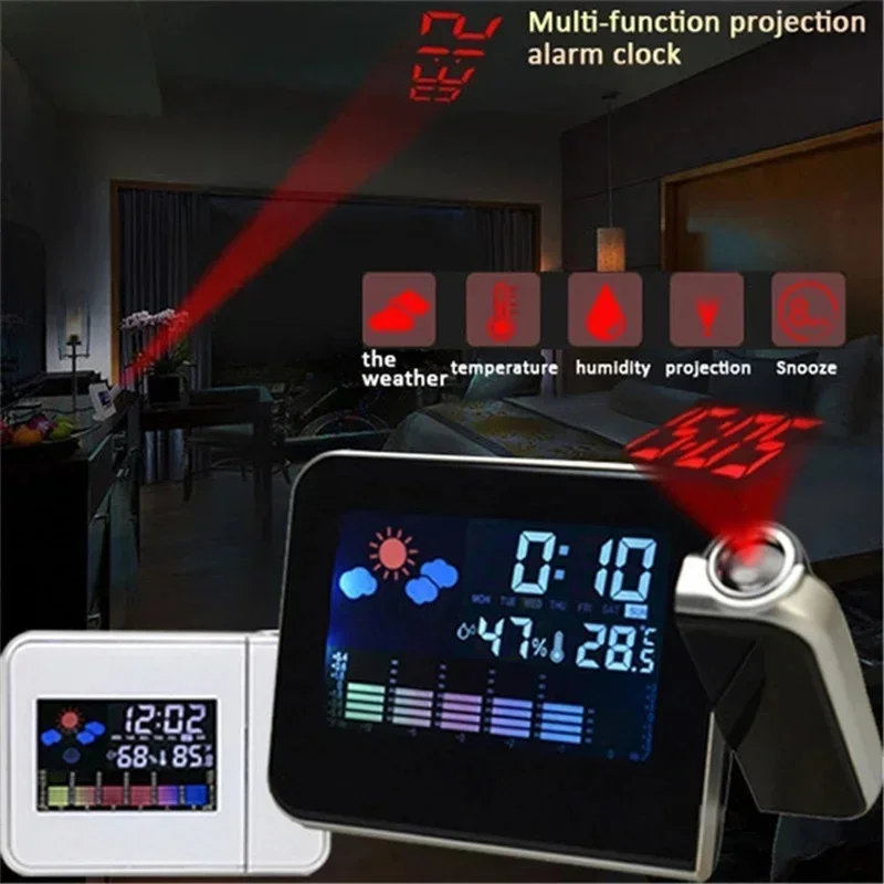 Humidity Alarm Color Digital Screen Led 180° Backlight Clock Snooze Rotate Temperature Thermometer Display Weahter Projection