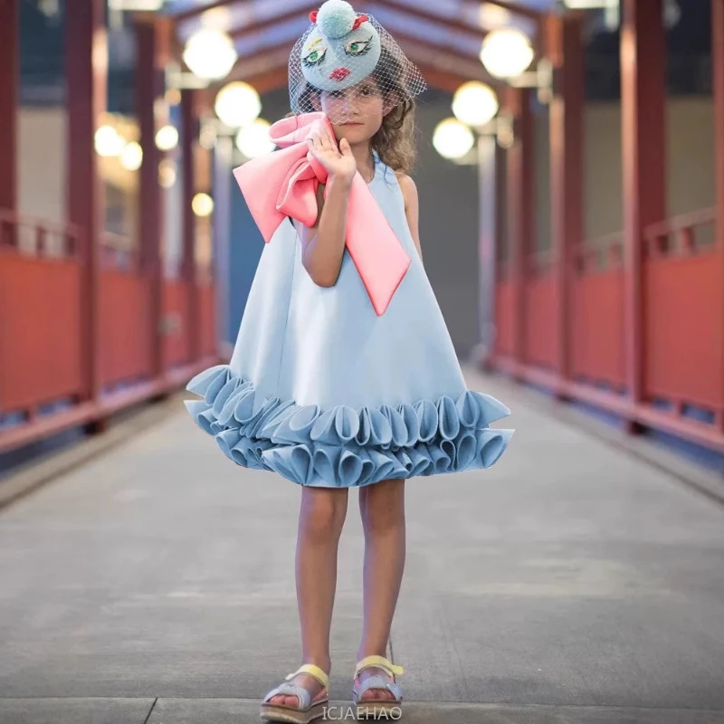 Party Dress 2025 Kids Girls Sleeveless Bow Dresses Gown Children Sweet Fashion Outfits Costumes Birthday Elegant Princess