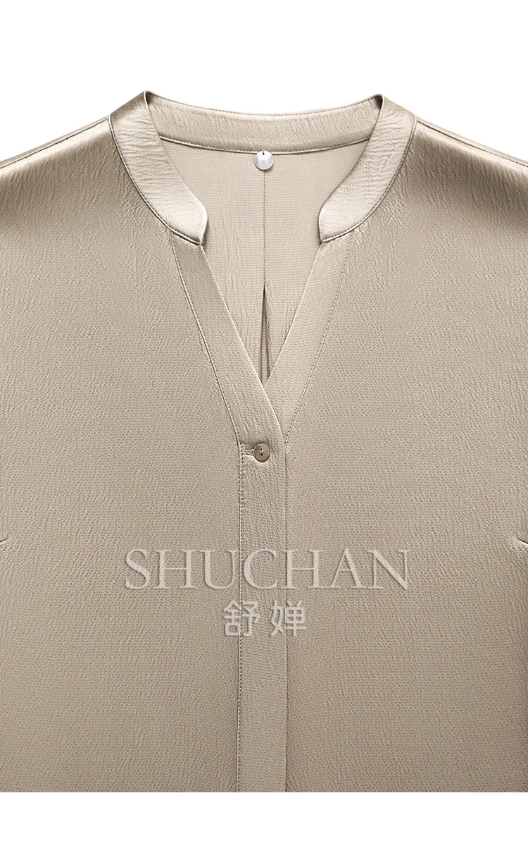 New2025 Spring 6A Pearl Satin, Luxury Brand Haute Couture Silk V-neck Long-sleeved Shirt Women