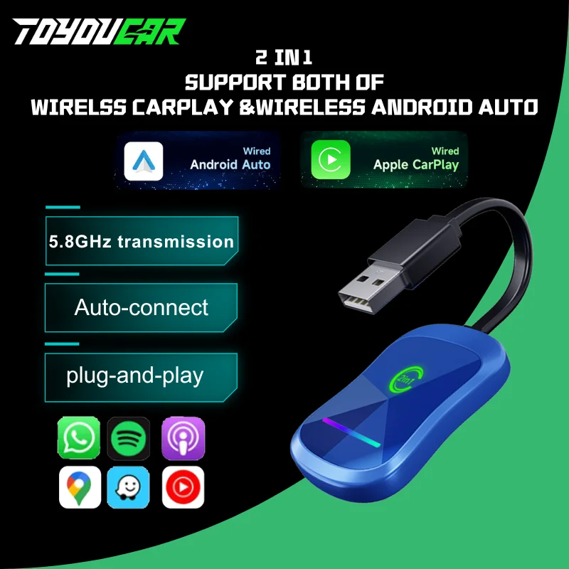 

Toyoucar 2 в 1 беспроводной адаптер Carplay Android Авто умный ключ WiFi BT5.0 для iphone Android телефона для Volvo Benz Mg Kia VW