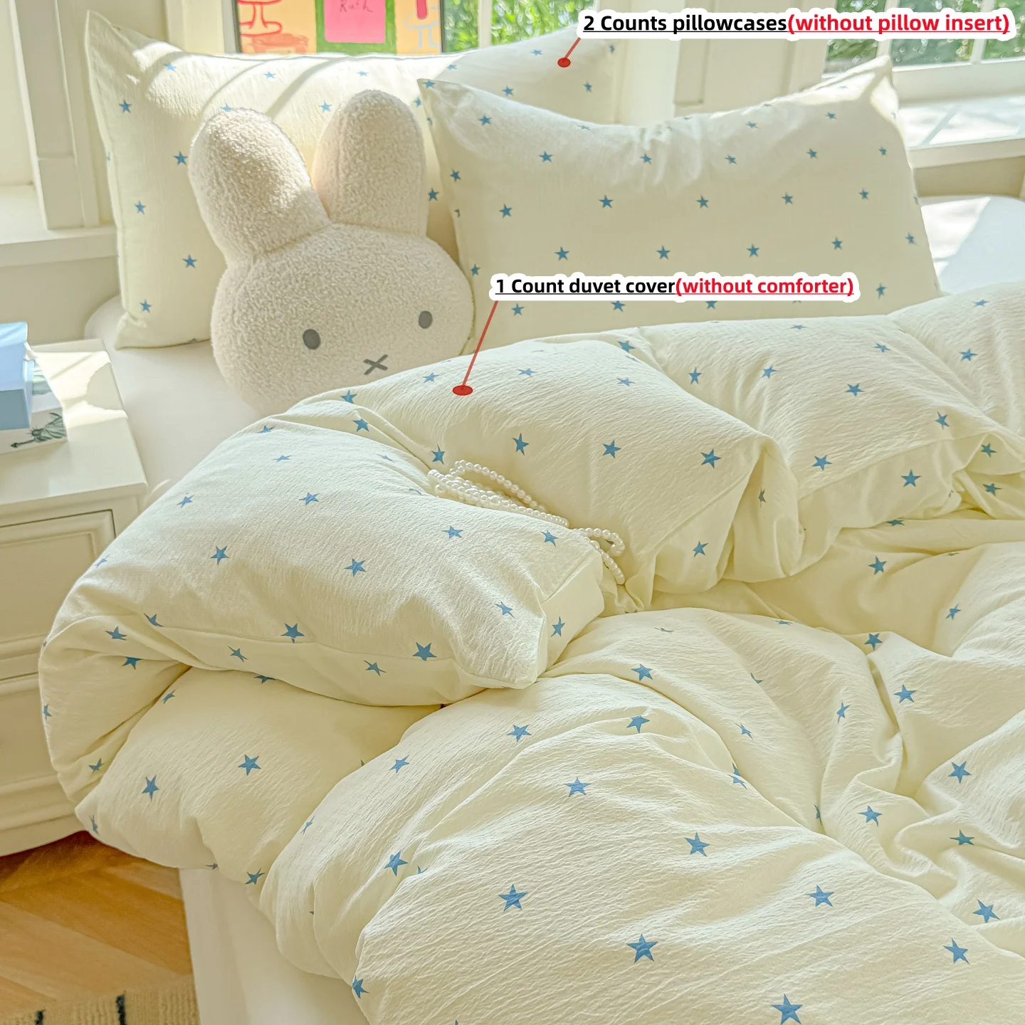 3pcs Stars print Duvet Cover Set (1*Duvet Cover + 2*Pillowcase, Without Core),soft fabricBedding Set