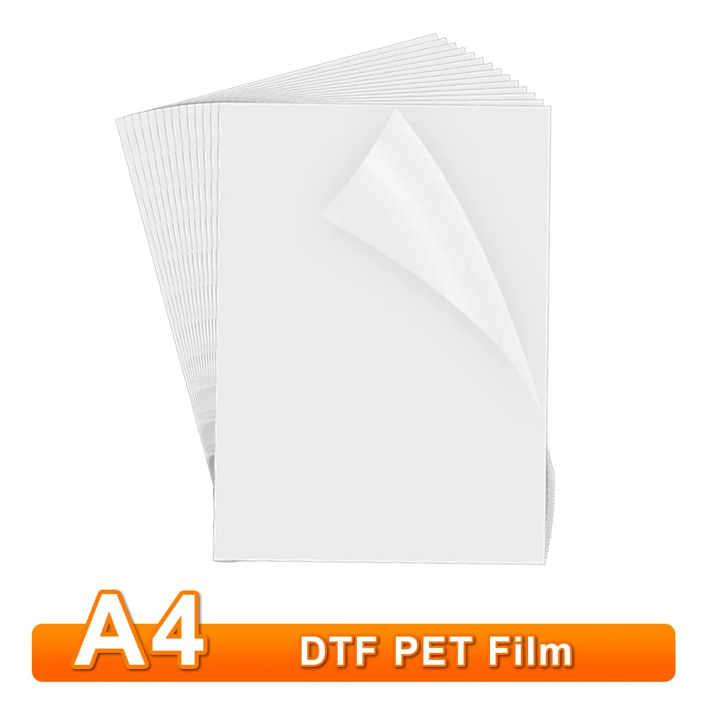 dtf filme de transferencia dtf pet filme dtf pet papel de transferencia de calor folhas de filme dtf a4 para faca voce mesmo direto em camisetas bones 25 50 100 pecas a4 01