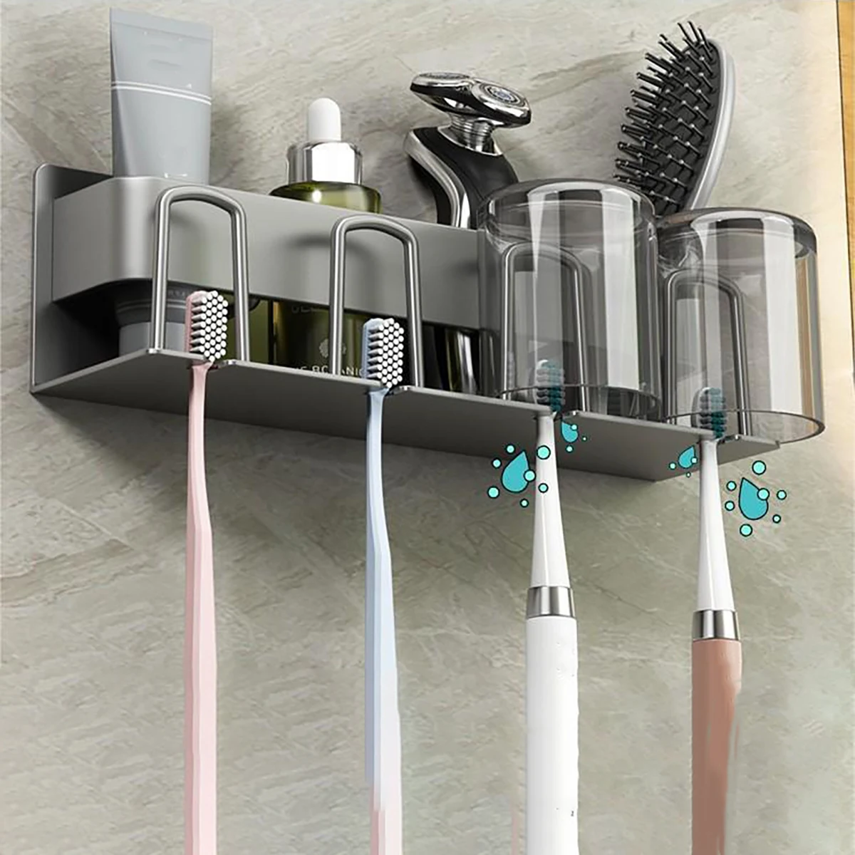 Toothbrush Stand Rack Organizer Electric Toothbrush Wall-Mounted Holder No Drilling Space Saving Bathroom Accessories