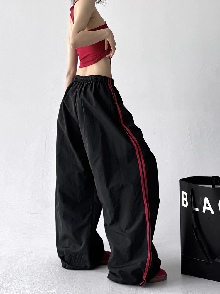 レトロアメリカンドライファストパラトルーパーパンツ女性の夏薄いカジュアルルーズジャズダンス作業服ズボンハイウエスト弾性