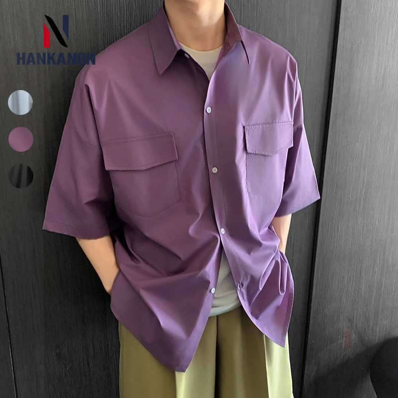 

Over Size Men's Short-Sleeve Shirt, Loose Casual Japanese and Korean Style Coat，Outdoor Camping Shirt