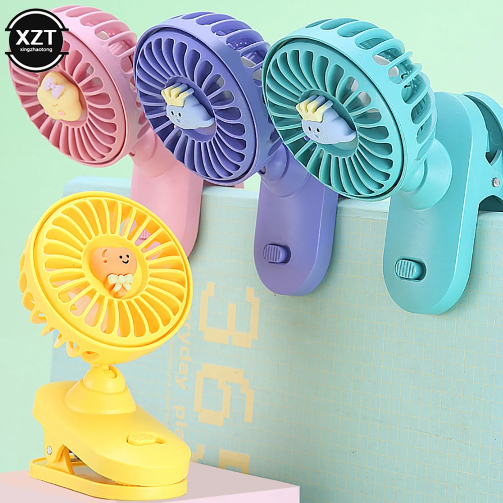 Cartoon Oplaadbare Clip Mini Desktop Fan Student Slaapzaal Draagbare Clip Muur Usb Mini Ventilator Met Led Licht En Controle