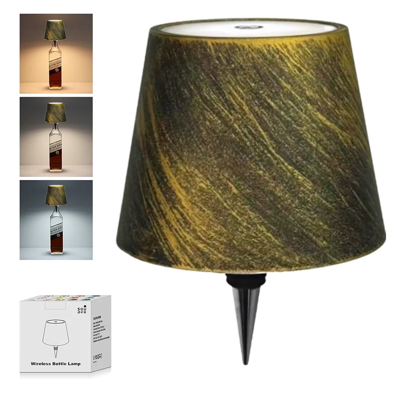NONE Kabellose Flaschen-Tischlampe, Touch-Steuerung in 3 Farben und stufenlos dimmbare Nachtlampe für Bar, Weinflaschen, Dekor, Schreibtischbeleuchtung 7
