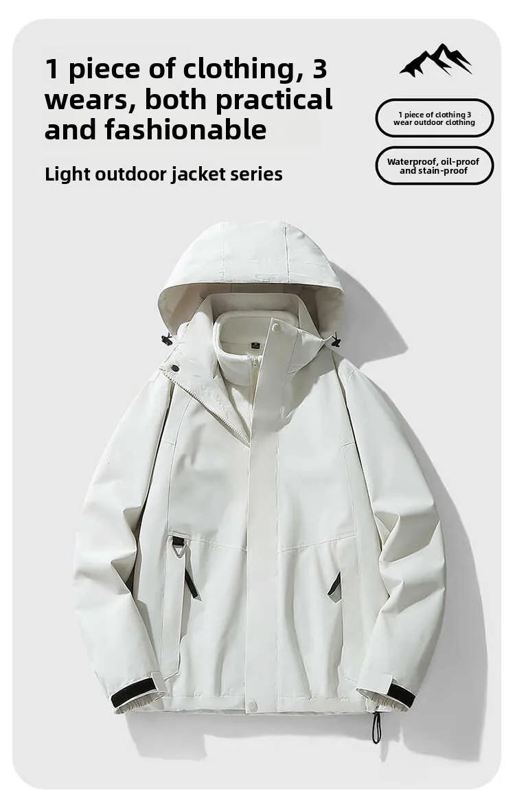 

Detachable Inner Outdoor Casual Hooded Jacket Unisex Fashionable Urban Style Long Sleeve Standard Fit Autumn Wear