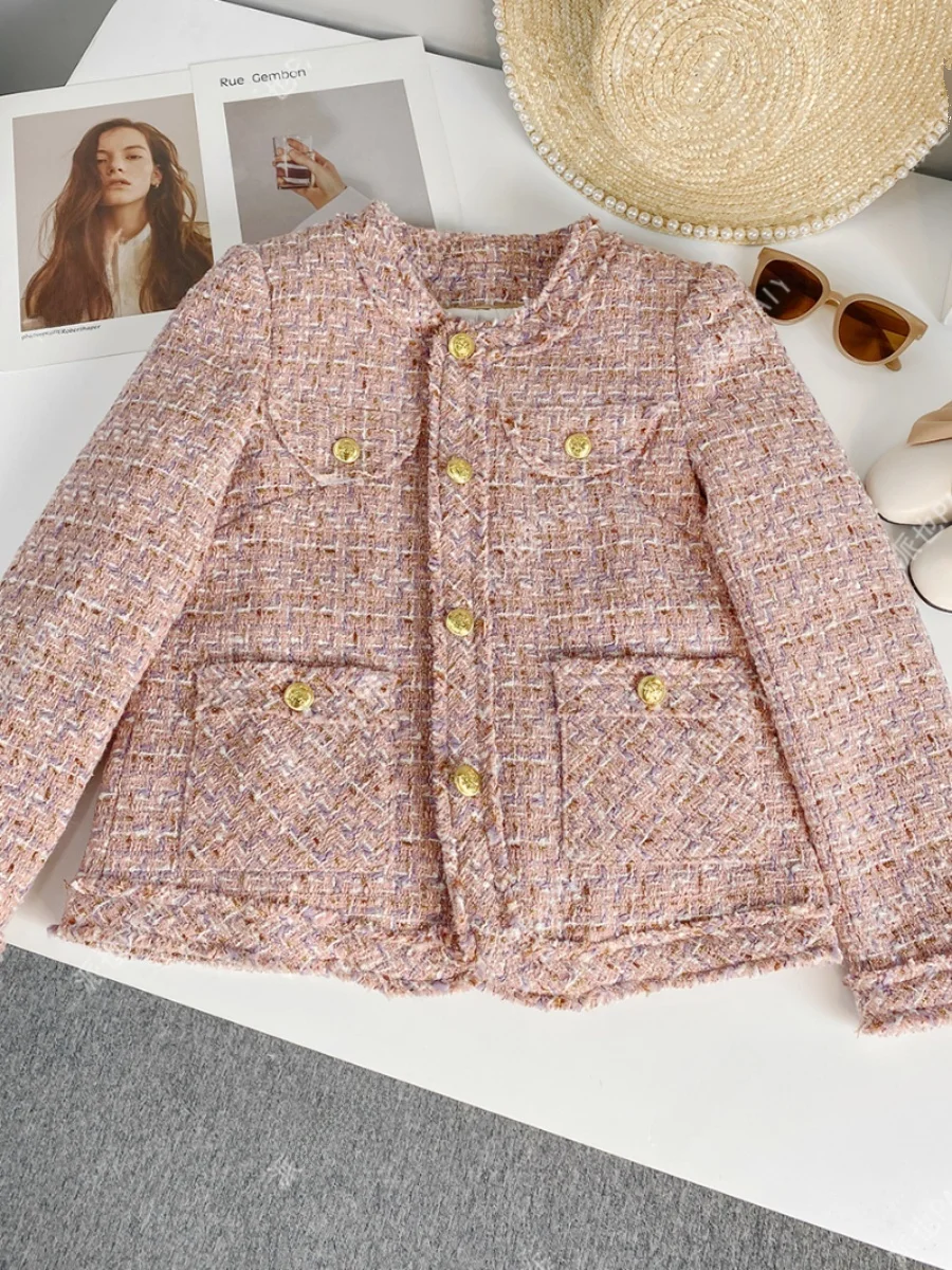 

Pink Gold Tead Thiened Woolen Inner down Jaet Women's Autumn Winter New Sle Warm Top Buttoned Long Sve round Ne