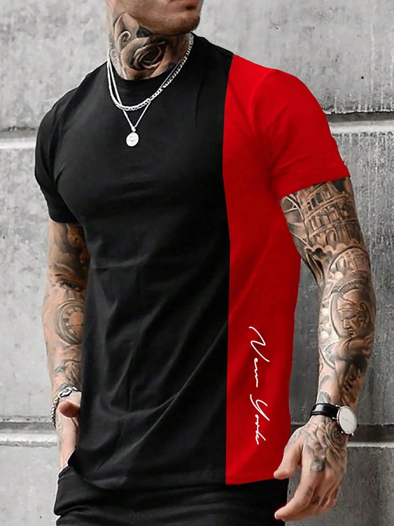 Men's Patchwork Letter Print 3D T-shirts Fashion Cool Daily T shirt Casual Personality Outdoor Short Sleeve Tops Summer Clothing