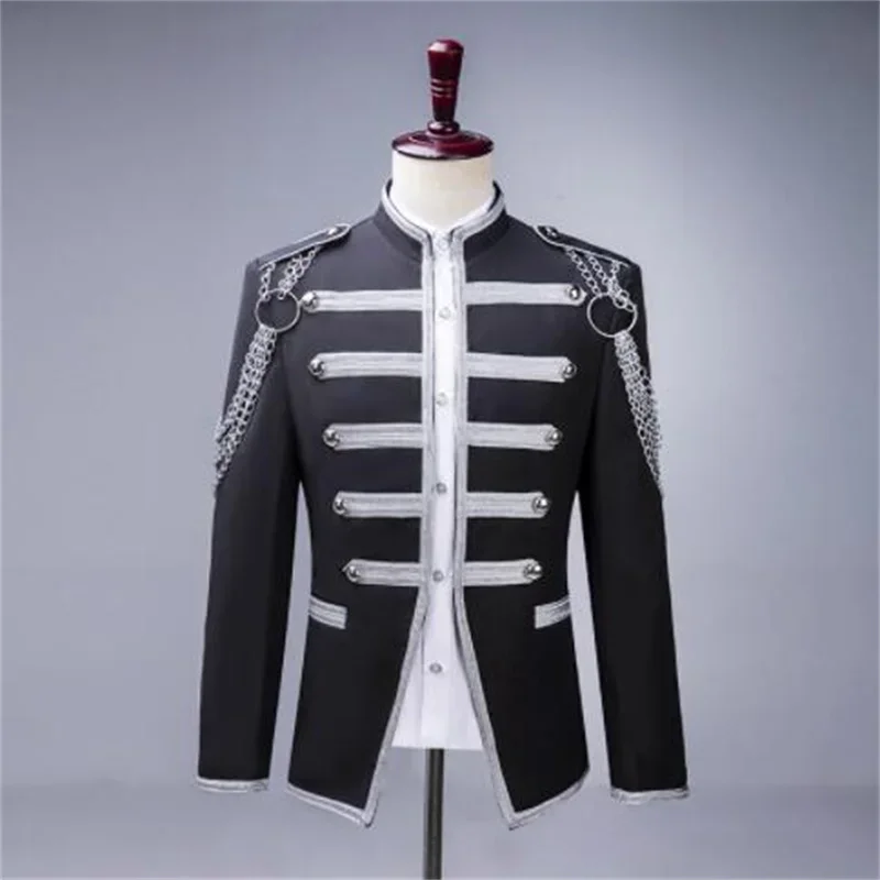 Palace suits mens blazers military dress stage performance bar singer fashion hair stylist magician clothing stand collar black