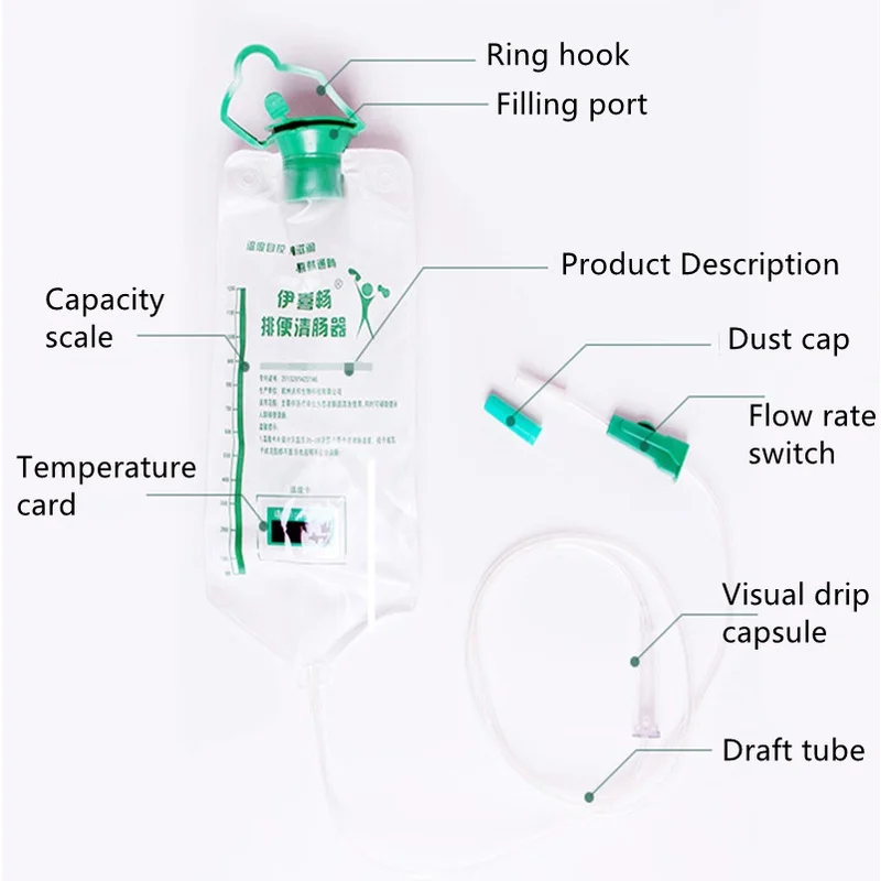 1200ML Home Enema Colonic Irrigation Douche Kit Bag Reusable Cleansing Deto Including 10 Cleaning Heads