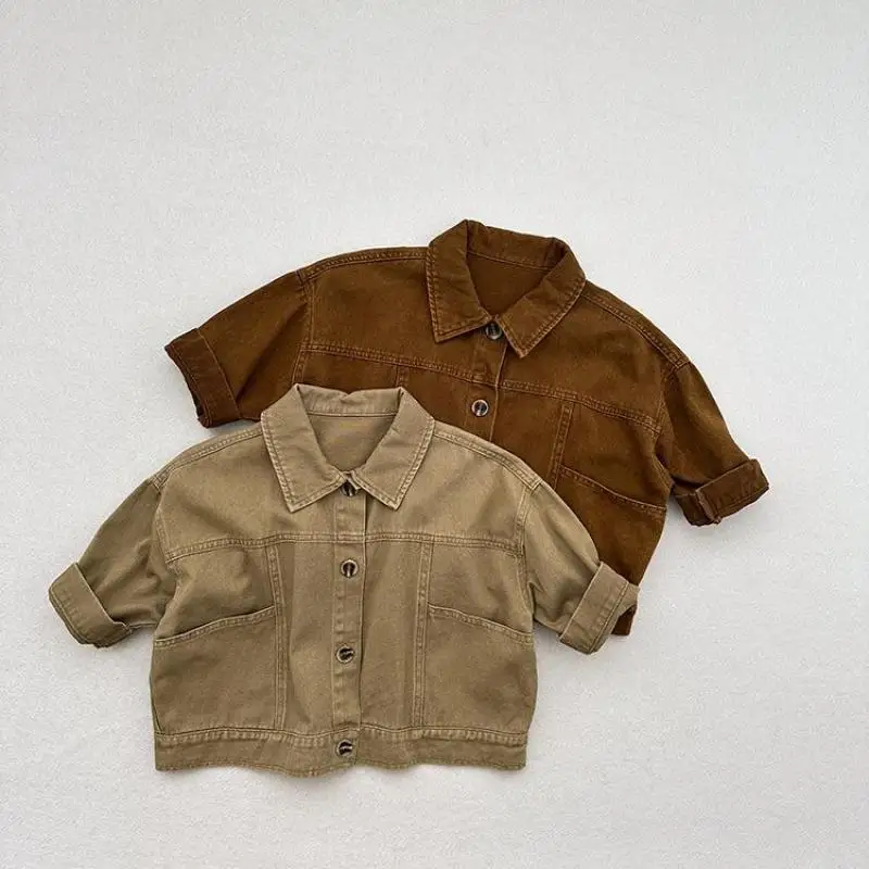 

2025 Autumn New Children Long Sleeve Coat Solid Boys Casual Cargo Jacket Fashion Girls Vintage Cardigan Cotton Kids Clothes