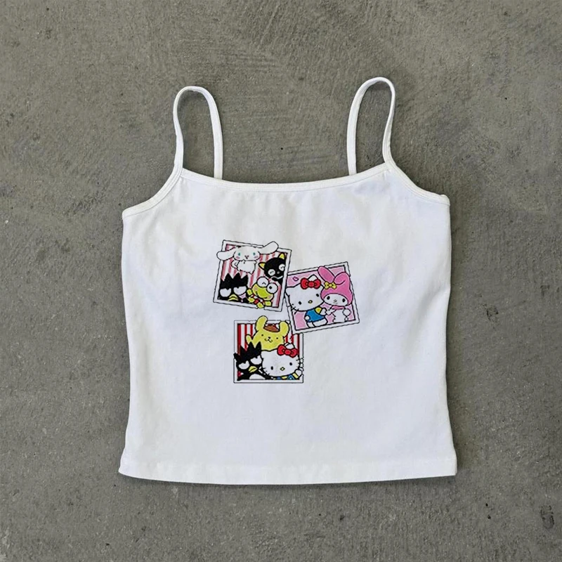 Y2k Estetica Hello Kitty Stampa Vestiti Vintage Punk Gotico Canotta Baby Tee Grunge Crop Top Emo Ragazze Donne Corsetto Canotte