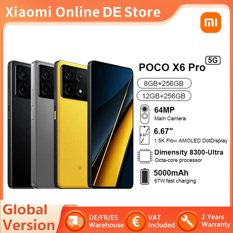 Global version Xiaomi POCO X6 Pro 5G MTK Dimensity 8300-Ultra 67W Turbo Charging 64MP Triple Camera OIS 120Hz AMOLED 5100mAh