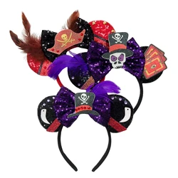 New Chic Mickey Mouse Ears Headband Halloween 2024 Bow Sequins Hairband Women Birthday Gift Girls Kids Party Hair Accessorie