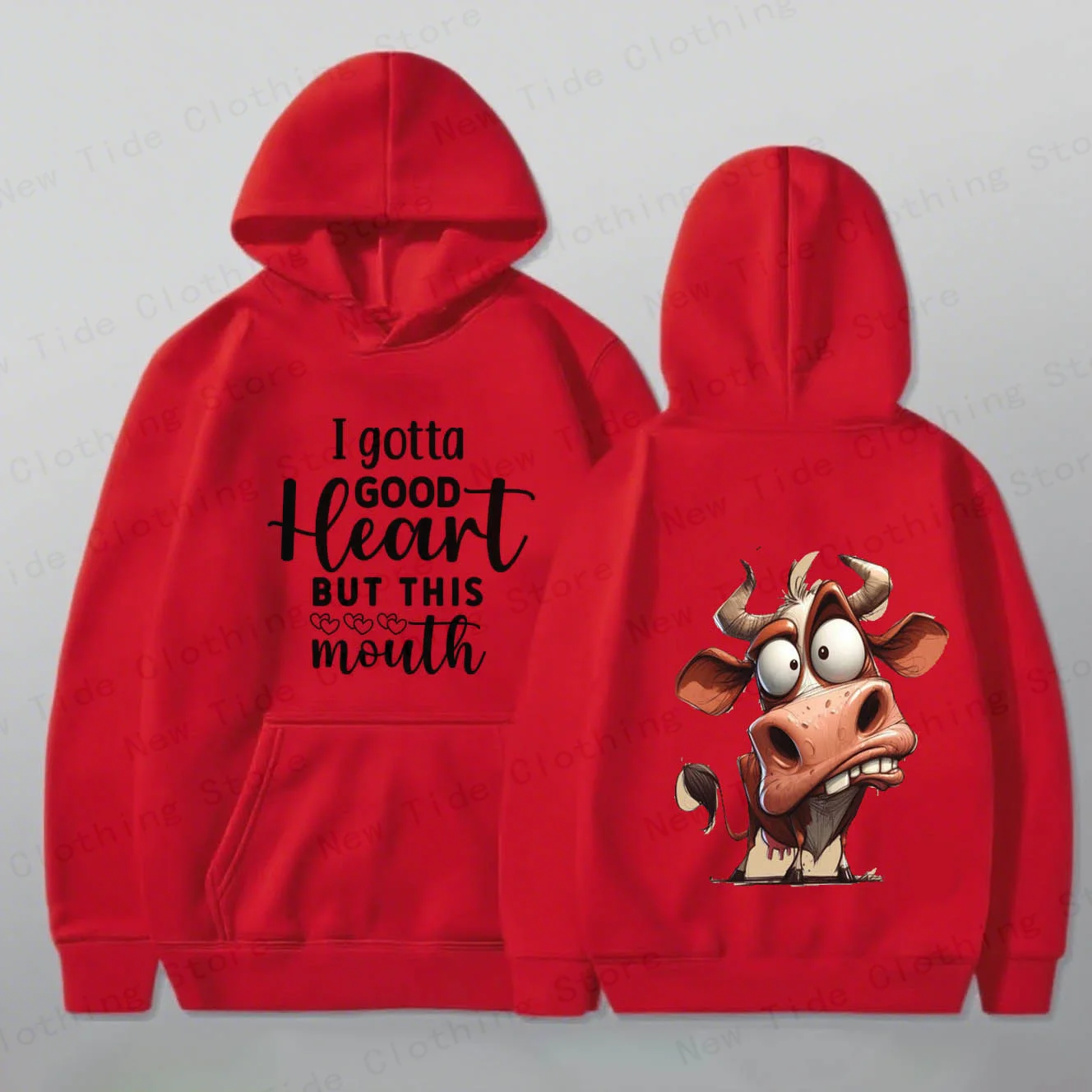 سترة بغطاء للرأس قطنية للخريف والشتاء للرجال مع شعار "أنا أن أكون قلبًا جيدًا ولكن هذا الفم" ورسومات بقرة مسلية للارتداء العصري #5