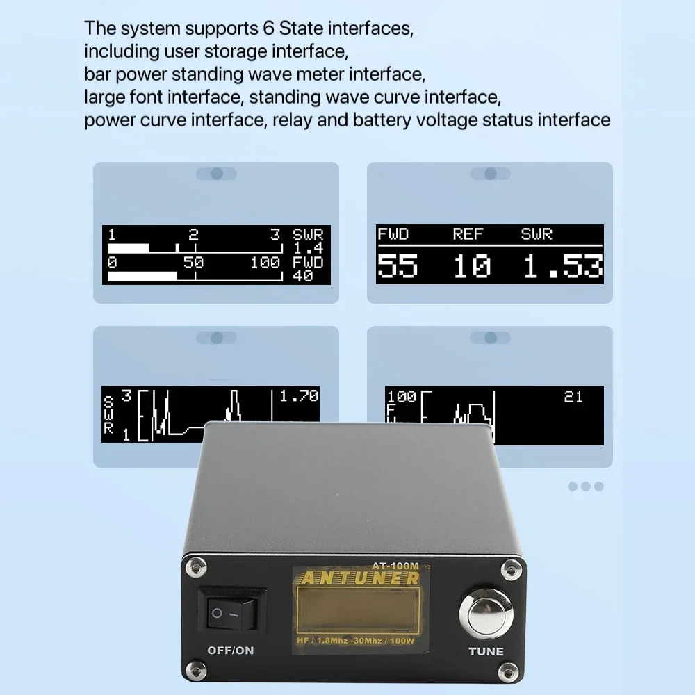 ANTUNER 1.8 ميجا هرتز-30 ميجا هرتز 100 واط هوائي موالف المدمج في الدائمة Wavemeter السلطة متر لراديو HF USDX G1M FT-818 817 IC-705