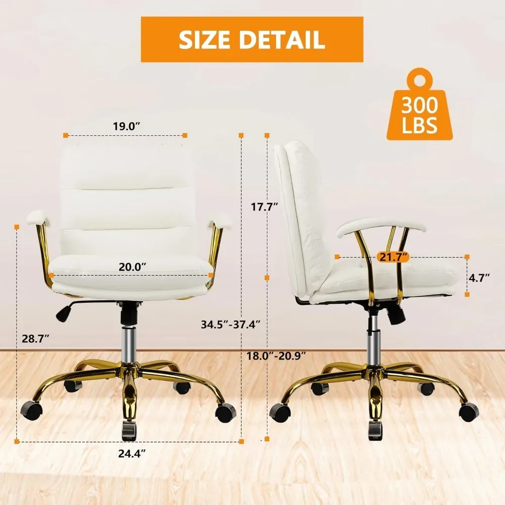 Ergonomic Office Desk Chair with Wheels and Arms, Faux Leather Computer Chair for Home Bedroom Office image 3