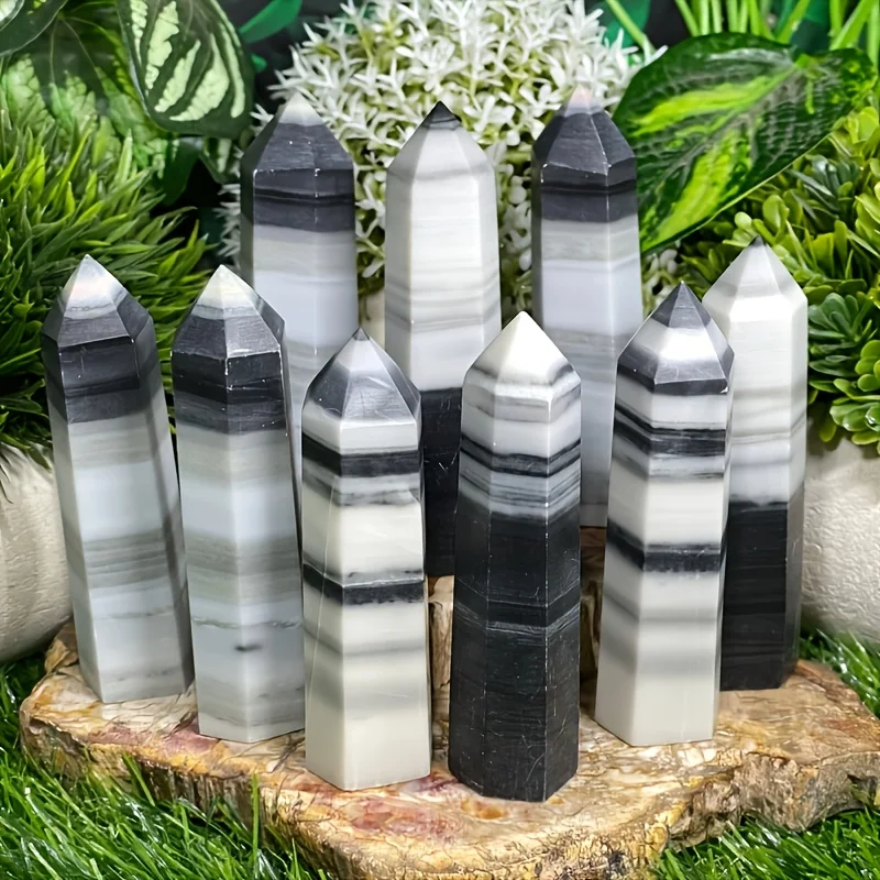 1pc Random Pattern Natural Tai Chi Stone Tower Point, with Black and White Marble Stripes, for Home Decor , New Year Gifts