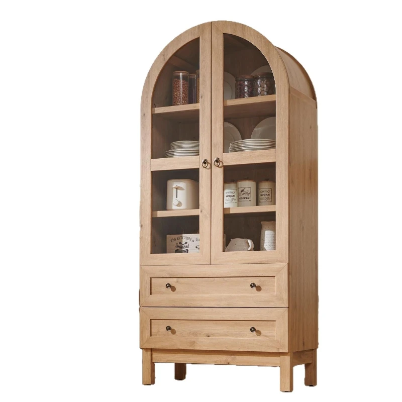 High arched kitchen lockers, panel furniture, Nordic style, with drawers, display cabinet