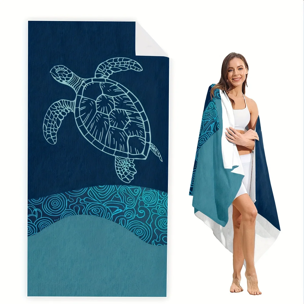 

Полотенце для плавания из микрофибры Blue Sea Turtle Waves Beach, быстросохнущее, легкое, мягкое, для душа и бассейна, с высокой впитываемостью