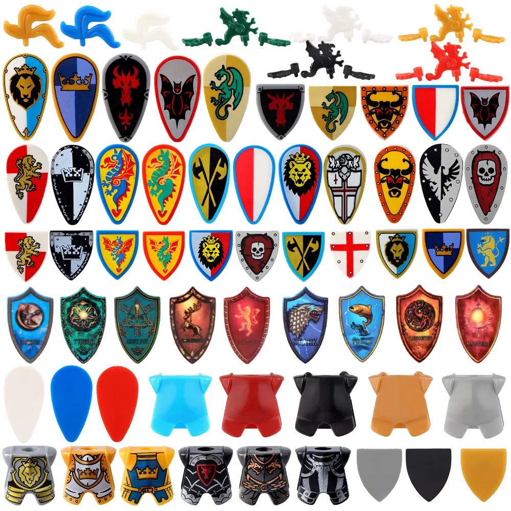 Medieval Figures Military Accessory MOC Building Block Knight Soldier Shield Armor Weapon Feather Army Mini Brick Toys Gift K008