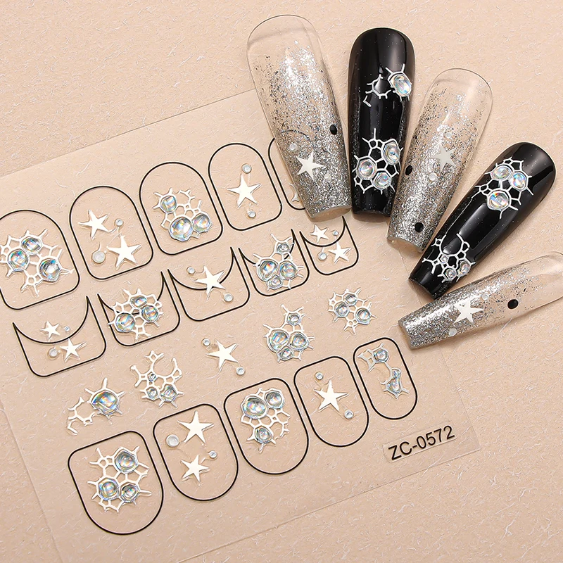 สติกเกอร์ติดเล็บลายเจลลี่ 3 ชิ้น ลาย 5D ออโรร่า ดาว พระจันทร์ ผีเสื้อ หัวใจ แบบลอกติดเอง สำหรับตกแต่งเล็บ DIY